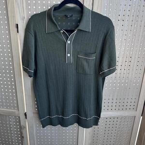 Todd Synder Italian Cotton Silk Tipped Polo Sweater in Green